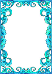 Decorative art nuovo floral blank frame on Alice in Wonderland style diamond checker pattern  vertical format with text place and space

