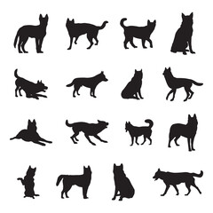 Obraz premium Siberian husky dog silhouettes, Dog silhouette collection