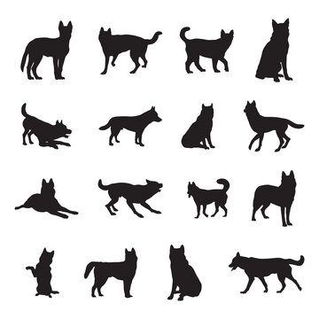 Siberian husky dog silhouettes, Dog silhouette collection