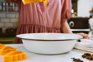 cooking Christmas gingerbread cookies at home in family