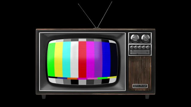 Vintage wooden TV receiver with green screen isolated on black background - 3D 4k animation (3840x2160 px).