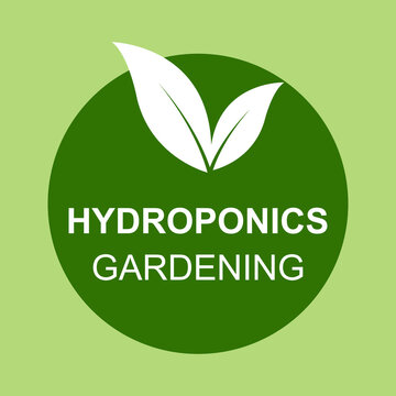 Hydroponics gardening logo or label on green background. vector illustration. EPS 10.