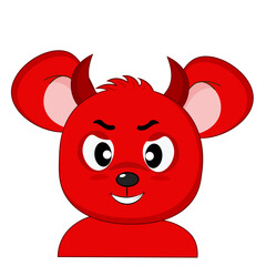 A cute little mouse in a devil costume with horns for a Halloween party