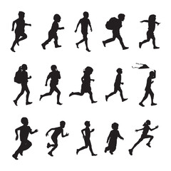 Children running silhouettes,  Kids running silhouettes
