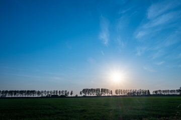 Fototapeta premium Magnificent, very colorful sunrise. Magic dawn over the Dutch polders. Nature in the Netherlands. A colorful winter. High quality photo