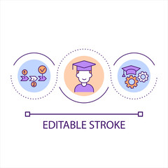Educational process loop concept icon. Studying planning. Learning progress. Upgrade skills abstract idea thin line illustration. Isolated outline drawing. Editable stroke. Arial font used