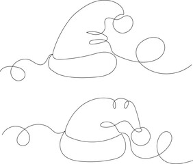 santa hat drawing in one continuous line, isolated, vector