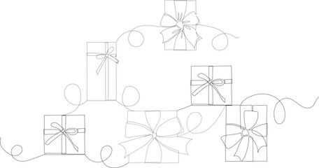 gifts one continuous line drawing, isolated, vector