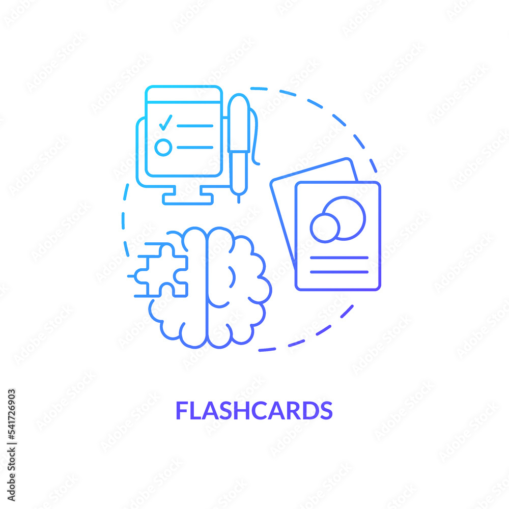 Wall mural learning flashcards blue gradient concept icon. visualize information. memorization techniques. stud