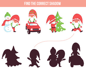 Christmas shadow game for kids with cute gnomes