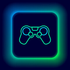Glowing neon line Gamepad icon isolated on black background. Game controller. Colorful outline concept. Vector