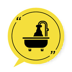 Black Bathtub icon isolated on white background. Yellow speech bubble symbol. Vector