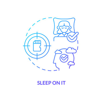 Sleep with new information blue gradient concept icon. Improve memorization tip. Enhance brain tip abstract idea thin line illustration. Isolated outline drawing. Myriad Pro-Bold font used