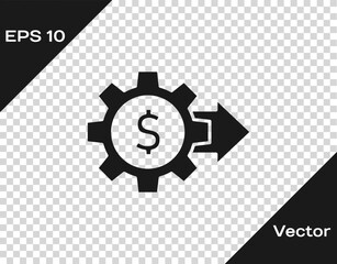 Black Gear with dollar symbol icon isolated on transparent background. Business and finance conceptual icon. Vector