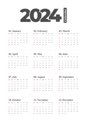 2024 Calendar Template, editable vector