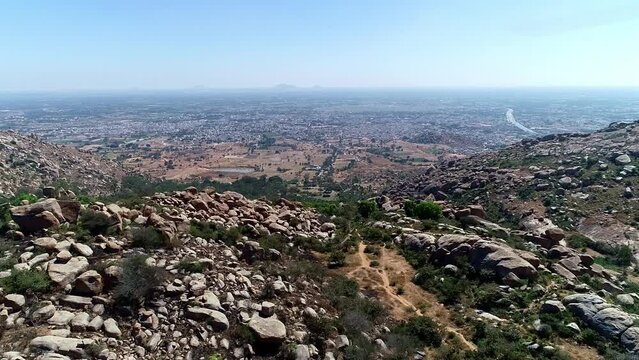 Amazing boulders and dry lands.city at historical temple. kolar