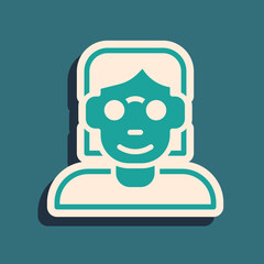Green Hacker or coder icon isolated on green background. Programmer developer working on code, coding, testing, debugging, analysing. Long shadow style. Vector