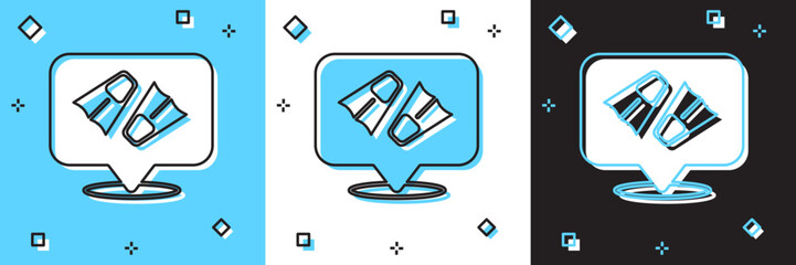 Set Rubber flippers for swimming icon isolated on blue and white, black background. Diving equipment. Extreme sport. Diving underwater equipment. Vector © vector_v