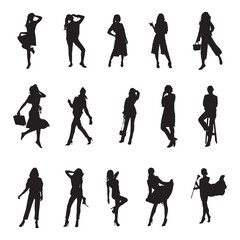  Fashion woman silhouette, Stylish woman silhouettes collection.