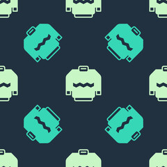 Green and beige Sweater icon isolated seamless pattern on blue background. Pullover icon. Sweatshirt sign. Vector