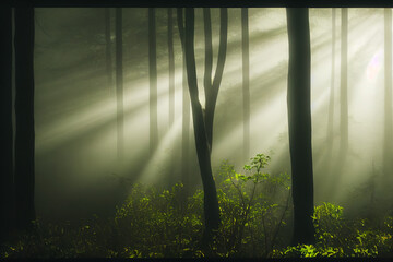 Sun Piercing the Veil of the Forest at Daybreak