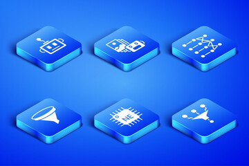 Set Funnel or filter, Artificial intelligence robot, Processor CPU, and Neural network icon. Vector