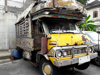 Old Thai trucks are no longer in use. parked waiting for destruction