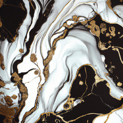 Luxury Abstract Marble Stone Cut in Black, Grey, White and Glowing Golden Veins Illustration