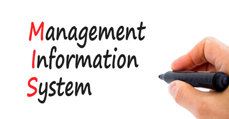 MIS management information system symbol. Concept words MIS management information system on beautiful white background. Businessman hand Business MIS management information system concept. Copy space © Dzmitry
