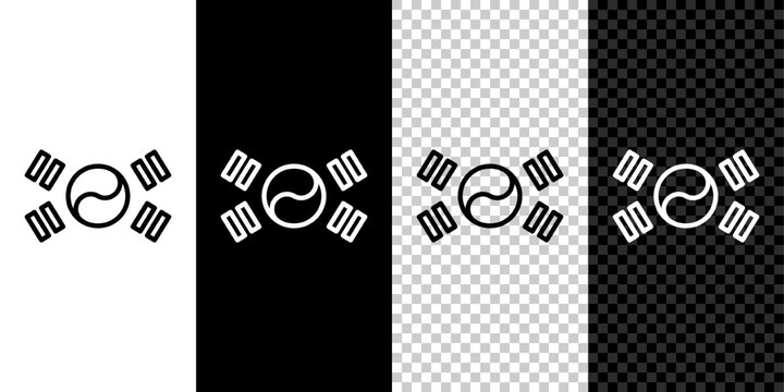 Set line South Korea flag icon isolated on black and white, transparent background. Vector