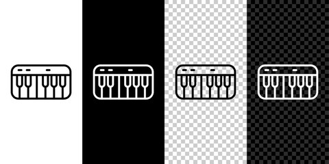 Set line Music synthesizer icon isolated on black and white, transparent background. Electronic piano. Vector