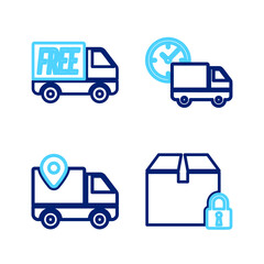 Set line Locked package, Delivery tracking, truck and clock and Free delivery service icon. Vector