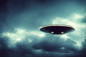 Naklejka na ściany i meble Flying saucer. UFO. UAP. The aliens have arrived. 