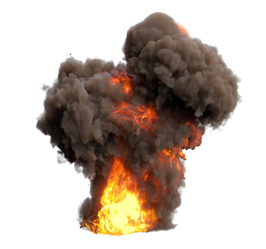 Explosion with flames and smoke, isolated background