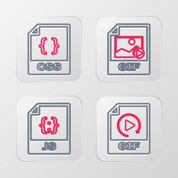 Set line GIF file document, JS, and CSS icon. Vector