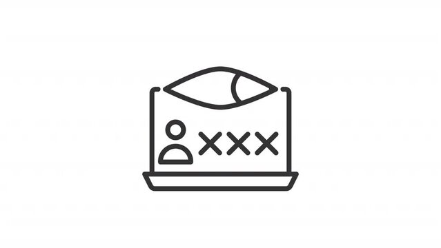 Animated spyware linear icon. Spying software. Monitoring online behavior. Stealing data. Seamless loop HD video with alpha channel on transparent background. Outline motion graphic animation