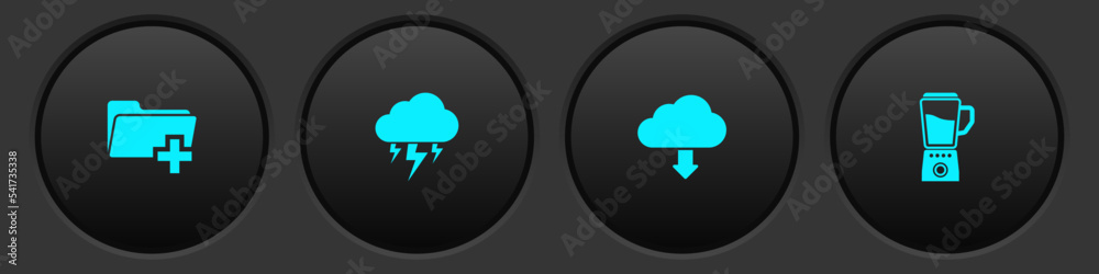 Sticker set add new folder, storm, cloud download and blender icon. vector