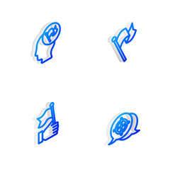 Set Isometric line Flag, Hand holding flag, and Target icon. Vector