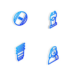 Set Isometric line Stage stand or tribune, American Football ball, Paper glass and Benjamin Franklin icon. Vector