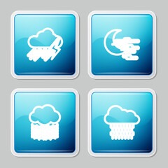 Set line Cloud with rain and lightning, Fog moon, and icon. Vector