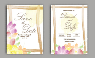 elegant and simple wedding invitation vector template with watercolor elements