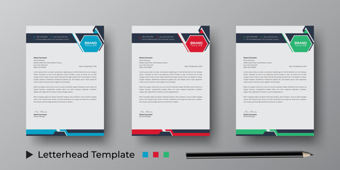 Professional business letterhead template design, Modern letterhead, stationery, and brand identity template design with color variation bundle