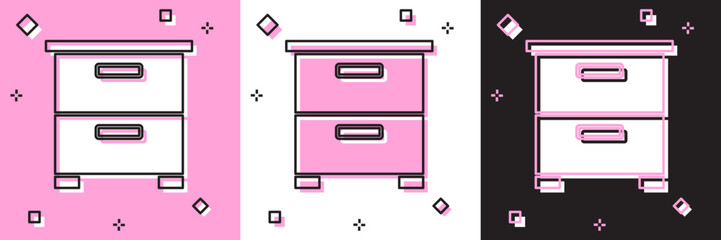 Set Furniture nightstand icon isolated on pink and white, black background. Vector