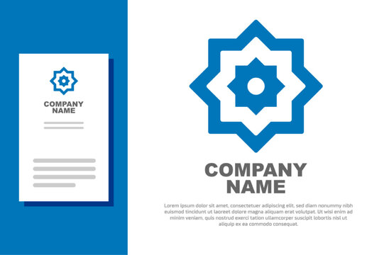 Blue Islamic octagonal star ornament icon isolated on white background. Logo design template element. Vector