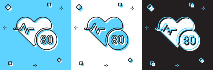 Set Heart rate icon isolated on blue and white, black background. Heartbeat sign. Heart pulse icon. Cardiogram icon. Vector