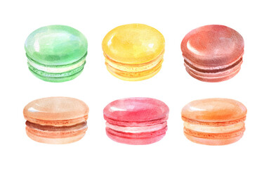 Hand painted watercolor illustrations of Macarons