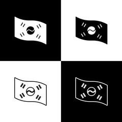 Set South Korea flag icon isolated on black and white background. Vector