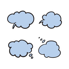 Set of message bubbles. Thought bubbles in comic cartoon cute doodle style. Vector style, elements for presentations.