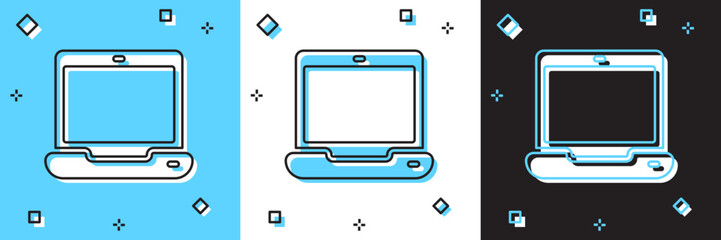 Set Laptop icon isolated on blue and white, black background. Computer notebook with empty screen sign. Vector