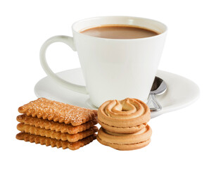 cup of coffee and cookies isolated and save as to PNG file